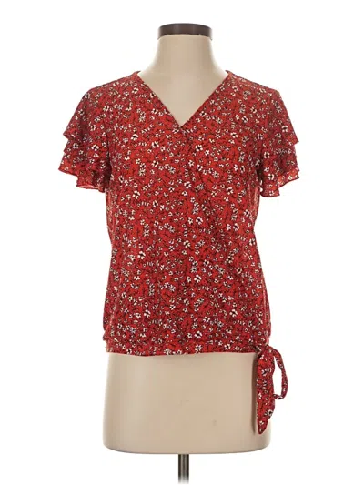 Pre-owned Charming Charlie Short Sleeve Blouse In Red