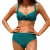 Charmo Twist Front Bikini Top In Teal In Blue