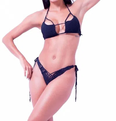 Charmosa Macrame Bikini In Black In Blue