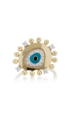 CHARMS COMPANY EVIL EYE 14K YELLOW GOLD DIAMOND RING