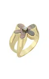Charms Company Flower 14k Yellow Gold Mother Of Pearl And Solitaire Diamond Ring In Gold