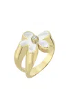 Charms Company Flower 14k Yellow Gold Mother Of Pearl And Solitaire Diamond Ring
