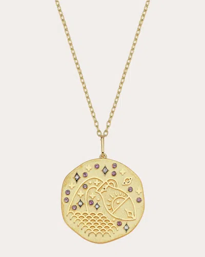 Charms Company Women's Amethyst Aquarius Zodiac Pendant Necklace In Gold