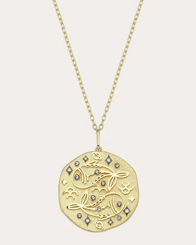 Charms Company Women's Aquamarine Pisces Zodiac Pendant Necklace In Gold