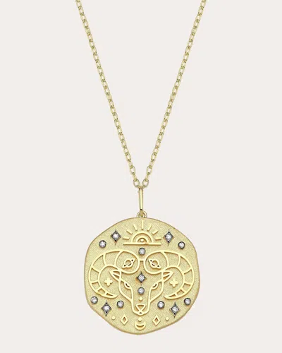 Charms Company Women's Diamond Aries Zodiac Pendant Necklace In Gold
