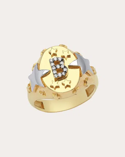 Charms Company Women's Diamond Initial Star Signet Ring 14k Gold
