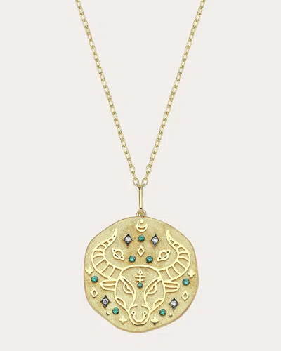 Charms Company Women's Emerald Taurus Zodiac Pendant Necklace In Gold