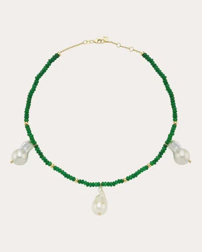 Charms Company Les Bonbons 14k Yellow Gold Pearl; Jade Necklace In Green