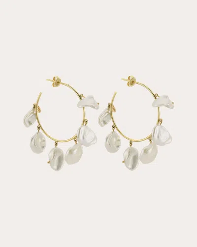 Charms Company Women's Pearl Hoop Earrings In Gold