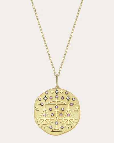Charms Company Women's Pink Tourmaline Libra Zodiac Pendant Necklace In Gold