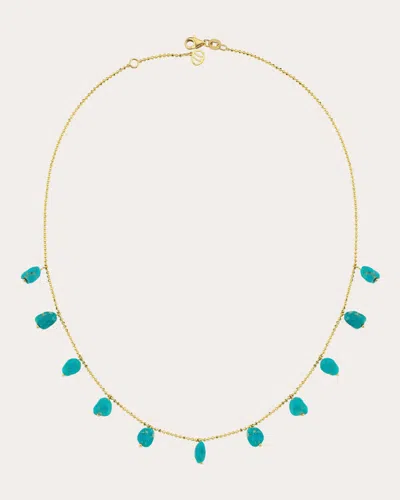 CHARMS COMPANY WOMEN'S TURQUOISE TINY BALL CHAIN NECKLACE 14K GOLD