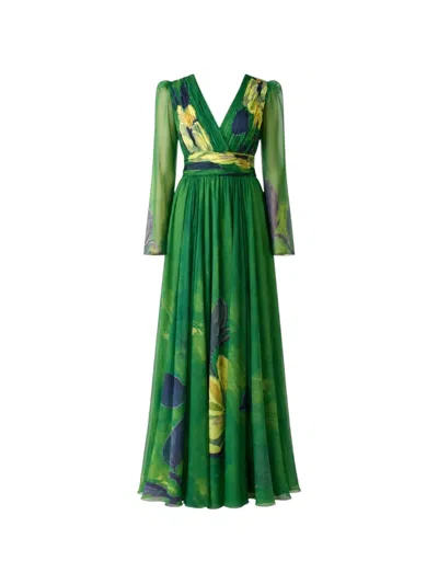 Charo Ruiz Abito Floral-print Pleated Maxi Dress In Green