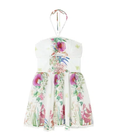 Charo Ruiz Alheli Lace-trimmed Cutout Floral-print Cotton-blend Voile Halterneck Mini Dress In Multi