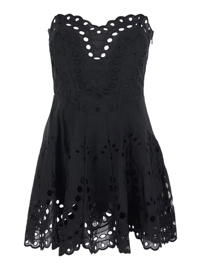 Charo Ruiz Bail Black Dress With Sweetheart Neckline And Scalloped Edges In Cotton Blend Woman