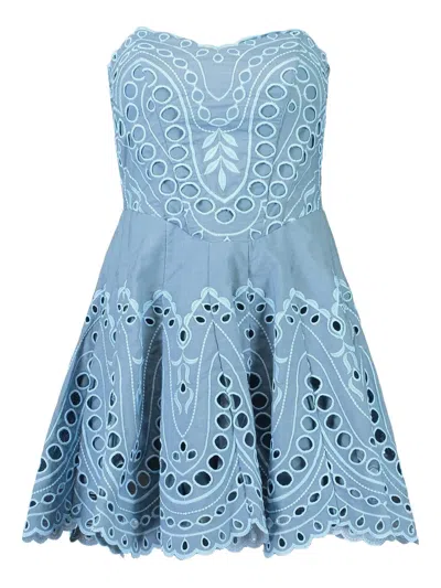 Charo Ruiz Bali Broderie Smocked Mini Dress In Blue