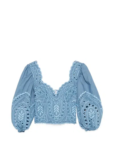 Charo Ruiz Bass Laced Puffed-sleeve Top In Blue
