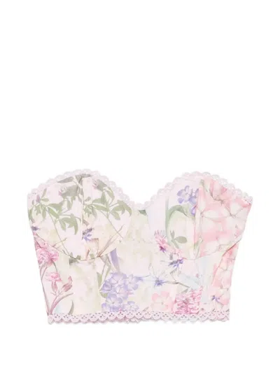 Charo Ruiz Bio Floral-print Lace-trim Top In Pink