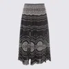 Charo Ruiz 'livvy' Black Midi Skirt With Scallop Hem And All-over Embroidery In Cotton Nad Linen Blend Woman In Multi