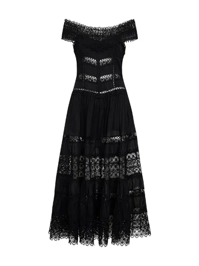 Charo Ruiz Black Voile And Guipure Amaira Long Dress