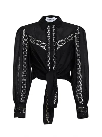 Charo Ruiz Black Voile And Guipure Devi Tied Blouse