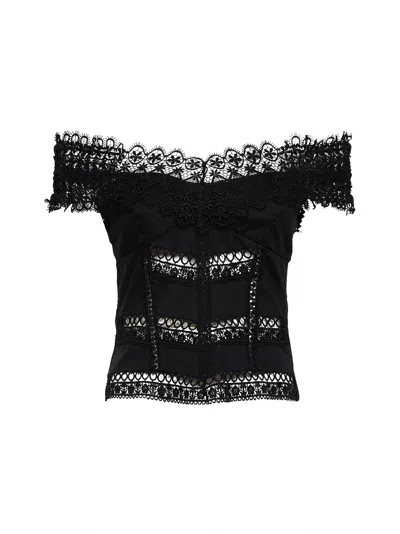 Charo Ruiz Black Voile And Guipure Elisette Top