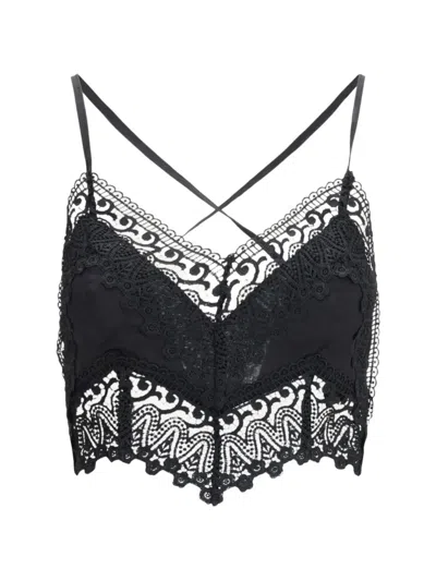 Charo Ruiz Blanca Lace-trim Cropped Top In Black