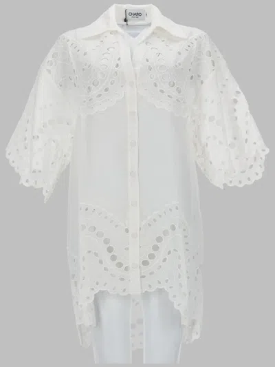 Charo Ruiz Tao Eyelet Dress Scalloped Hem Sheer In White