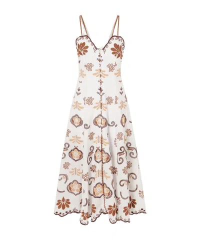 Charo Ruiz Lorina Broderie Anglaise Cotton-blend Midi Dress In Brown