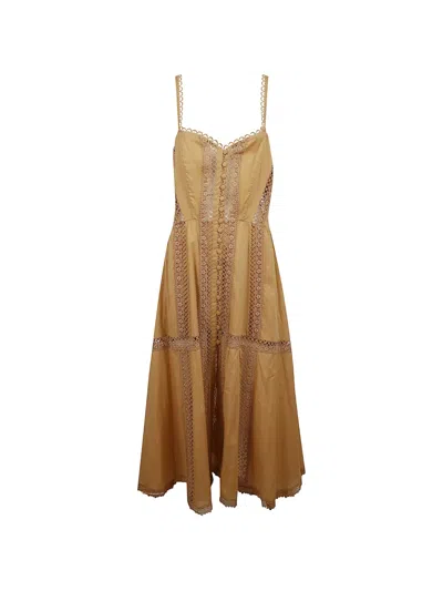 Charo Ruiz Button Lace Midi Dress In Brown