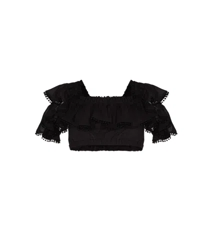 Charo Ruiz Cata Off-shoulder Cropped Top In Black