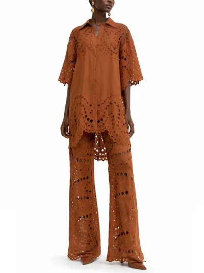Charo Ruiz Chic Mini Lace Shirt For Women In Brown