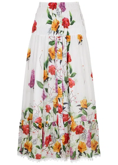 Charo Ruiz Cisa Floral-print Cotton-blend Maxi Skirt In White