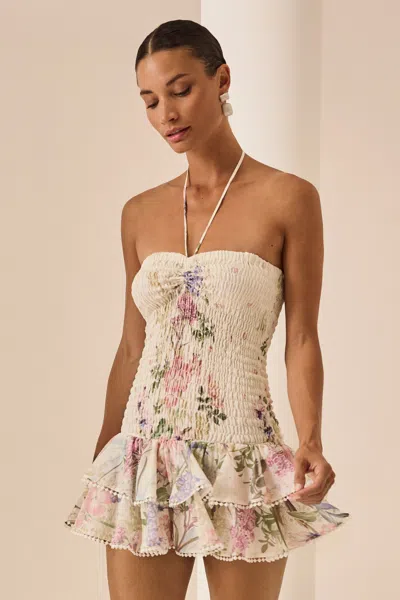 Charo Ruiz Cream Botanic Short Dress Cusia In Neutral