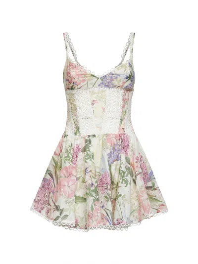 Charo Ruiz Cream Printed Cotton Blend Gardenia Mini Dress In Multi