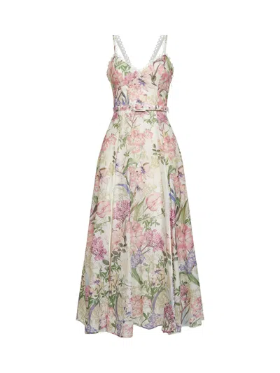 Charo Ruiz Long Dress Iraso Multicolor Dress With V-neck And Ruffles In Cotton For Women In Neutral