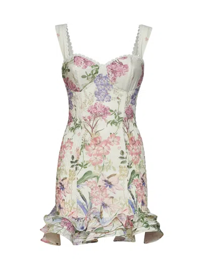 Charo Ruiz Cream Printed Cotton Blend Sunil Bustier Mini Dress In Multi