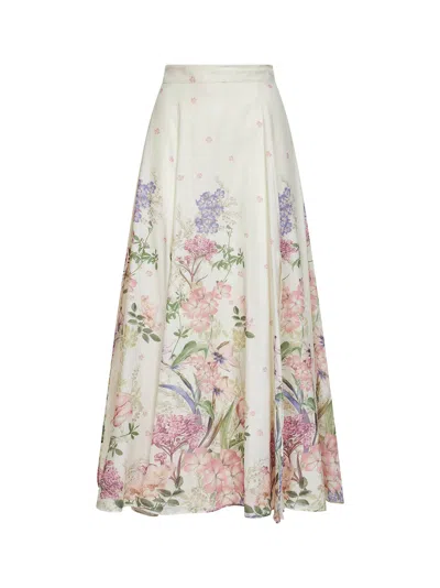 Charo Ruiz Cream Printed Cotton Blend Ventine Long Skirt In Neutral