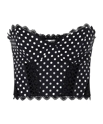 Charo Ruiz Cropped Embroidered Polka-dot Cotton-blend Top In Black