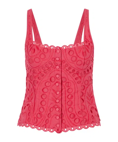 Charo Ruiz Nereus Cropped Broderie Anglaise Cotton-blend Top In Pink