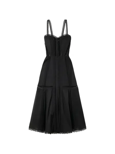 Charo Ruiz Dafelle Scalloped Guipure Lace-trimmed Cotton-blend Voile Midi Dress In Black