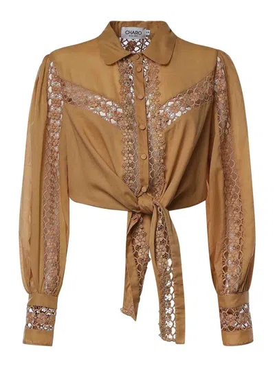 Charo Ruiz Devi Cropped Shirt In Cotton Voile In Orange