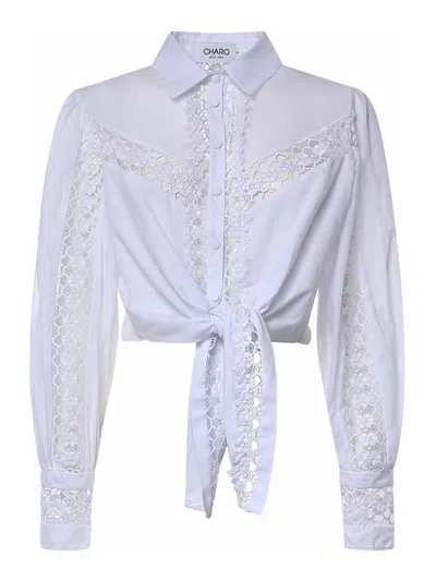 Charo Ruiz Devi Cropped Shirt In Cotton Voile In White