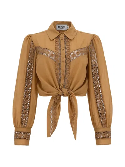 Charo Ruiz Devi Warm Brown Lace Blouse