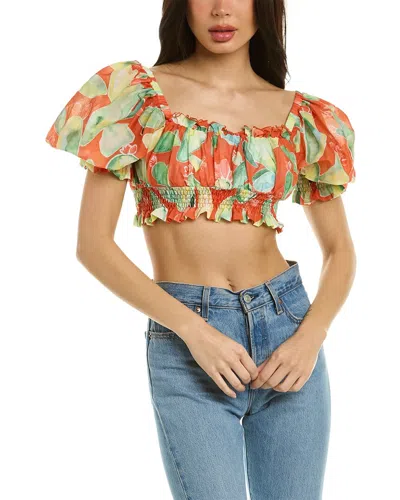 Charo Ruiz Zamora Cropped Printed Cotton-voile Top In Pink