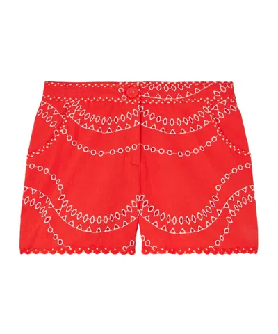 Charo Ruiz Drea Broderie Anglaise Cotton-blend Shorts In Red