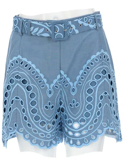 Charo Ruiz Dune High Waisted Scalloped Shorts In Blue