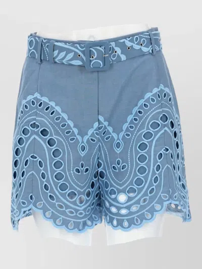 Charo Ruiz Dune Shorts Belt Loops Embroidered Eyelets In Blue