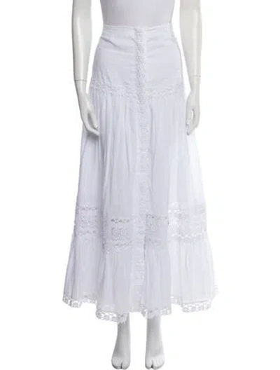 Pre-owned Charo Ruiz Embroidered Accent Midi Length Skirt In White