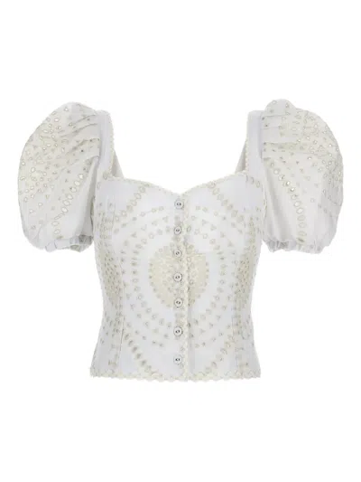 Charo Ruiz Embroidered Puff-sleeve Top
