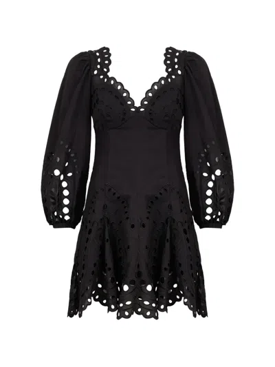 Charo Ruiz Esmare Scalloped Embroidered Mini Dress In Black